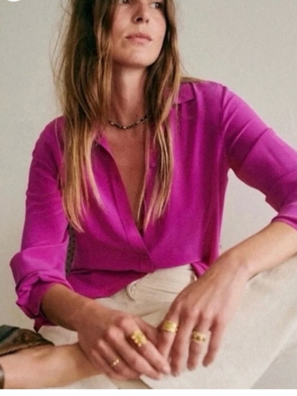 Sezane Florence Fuchsia Button-Down Blouse